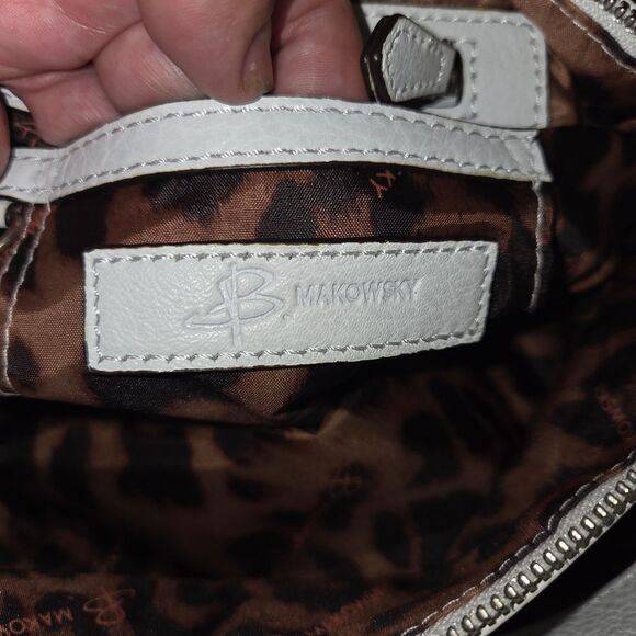 B. Makowsky Vintage White Pebble  Leather Shoulder Bag Purse - Picture 14 of 16